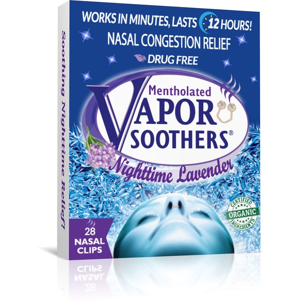 Vapor Soothers Nasal Dilator Clips, Instant Nasal Congestion Relief, Nighttime Lavender, 28 Count, Drug-Free