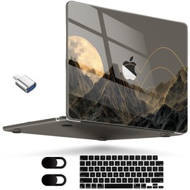 MEEgoodo for MacBook Air 15 inch Case (M4/M3/M2) 2025 2024 2023, Cover Fit Model(A3241/A3114/A2941) for 15.3-inch Laptop, Flexible Shell with TPU Keyboard & Webcam Cover, Glowing Lines Full Moon