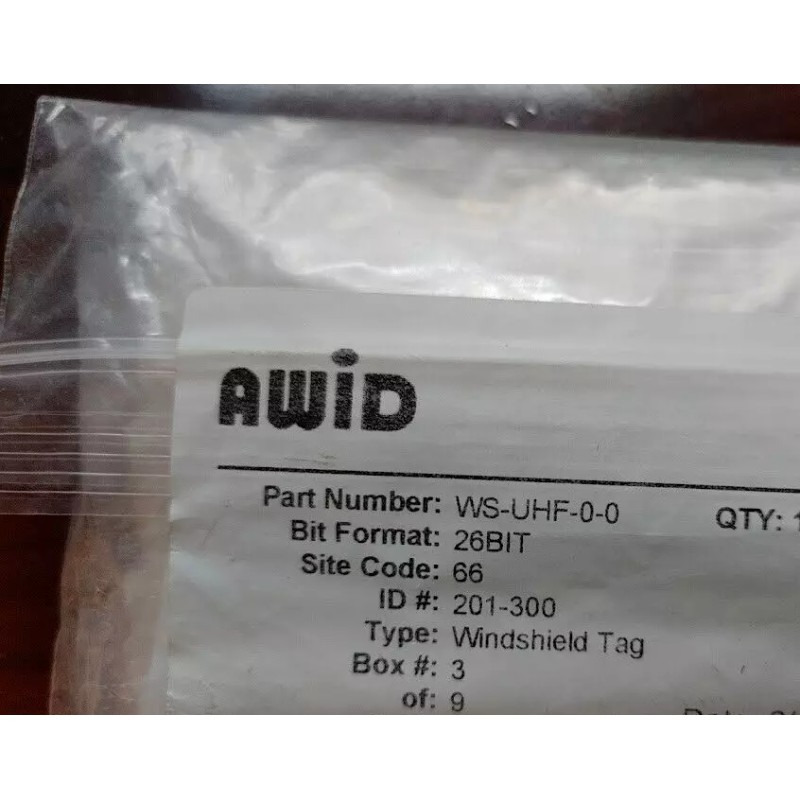 AWID RFID UHF 26-Bit Windshield Tags AWID WS-UHF-0-0 LR-2000 &