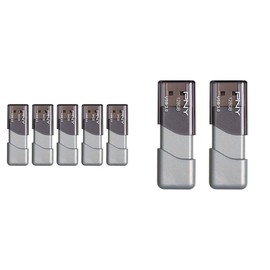 PNY 64GB Turbo Attaché 3 USB 3.0 Flash Drive 5-Pack & 128GB 2-Pack Bundle, Silver