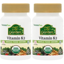 NaturesPlus Source of Life Garden Organic Vitamin K2-120 mcg Organic Vitamin K2 MK7 (Menaquinone-7) from Fermented Chickpeas - Vegan, Gluten Free - 60 Capsules (Pack of 2)