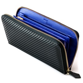 Marge x Diablo MGD-1899 Men's Long Wallet, Carbon Leather, Large Capacity, Round Zipper, blue