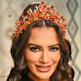 Kilshye Red Queen Headband Gold Leaf Costume Headpiece Rhinestone Hair Accessories for Women