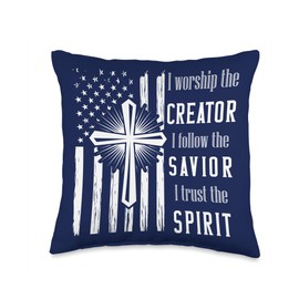 I Worship The Creator I Follow Jesus Flag And Cross Throw Pillow