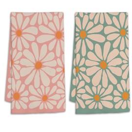 2 Pcs Abstract Daisy Flower Retro Groovy Flowers Hand Towels Absorbent Soft Bath Towels for Kitchen Bathroom Hotel Gym Spa 18" x 24"