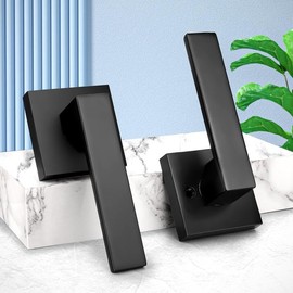 Probrico Interior Black Door Handle, Heavy Duty, Flat Square Passage Door Handles, Keyless Door Levers Lockset for Closet and Hallway (1 Pack, Modern)