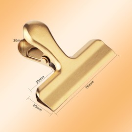 6pc-3 Inch Wide Stainless Steel Paper Clamps Heavy Duty Food Bag Clamp,Seal Clip, Chip Clips Metal Hinge Clip File Clamps for Kitchen&Office (Gold)