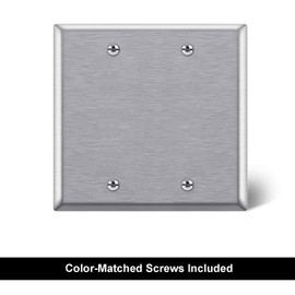 [2 Pack] BESTTEN 2-Gang Blank Metal Wall Plate with Ｗhite or Clear Plastic Film, No Device Anti-Corrosion Stainless Steel Outlet Cover, Standard Size, H4.53” x W4.57”, Brushed Finish