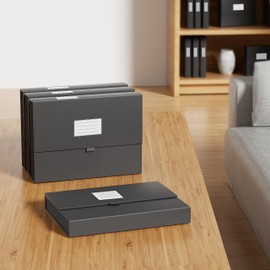 JiaWei Expanding File Folders, 7 Pockets Black Accordian Filing Folder with Magnetic Closure. A4 Letter Size Documents Organizer with Labels for Staff, Students, Explorers and Travelers