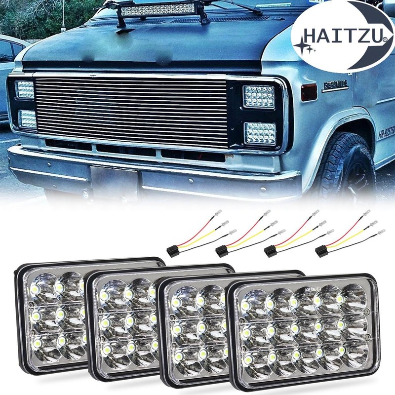 Haitzu 4x6 Headlights Led 4PCS w/H4 Socket Headlamp Compatible with