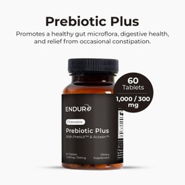 ENDUR Prebiotic Plus with Actazin & PreticX Complex, Helps You Feel Light, Comfortable & Confident Every Day, Gluten Free, 60 Tablets