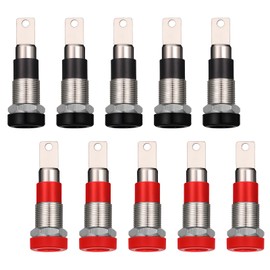 10 Pcs Banana Jack Female Banana Plug Connectors, 4mm Female Socket Binding Post Adapter, Brass Soldering or Crimping Type Bananas Plug Adapters for DIY Test Projects, Speaker Terminal (Black and Red)
