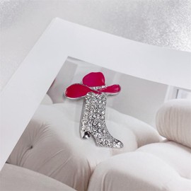 Cut Boot Rhinestones Cowgirl Cowboy Hat Xmas Brooch Lapel Pins for Women Girls Fashion Colorful Enamel Western Boots Crystal Christmas Brooches Dress Suit Clothes Accessories Jewelry Gift (Hot Pink)