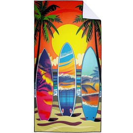 XSMEI Sunset Palms Surfboard Beach Towel Oversized 36" x 72", Thin Lightweight Sand Free Quick Dry Microfiber Towel for Swimming Pool Cruise Camping Travel