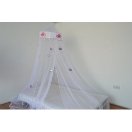OctoRose Princess Crown Bed canopy, mosquito net for crib, twin, full, queen or king size (White)