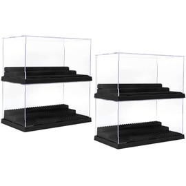 WMM Minifigure Display Case for Action Figures Blocks, Dustproof Acrylic Display Box Storage with 3 Movable Steps for Collection Models Minifigures, Bricks Blocks Toys, Black(4 Pack)