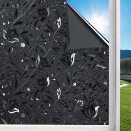 Niviy Blackout Window Film 100% Light Blocking Window Cover Room Darkening Black Window Film Removable Black Out Window Tint for Home(23.6 x 118 inches)