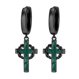 YYmqmq Black Cross Earrings for Men 925 Sterling Sliver Malachite Crown of Thorns Dangle Earrings Christian Jewelry Gifts for Women