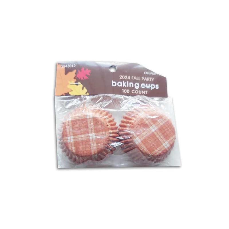 Autumn TINY Baking Cups - Orange Plaid Paper Liners for