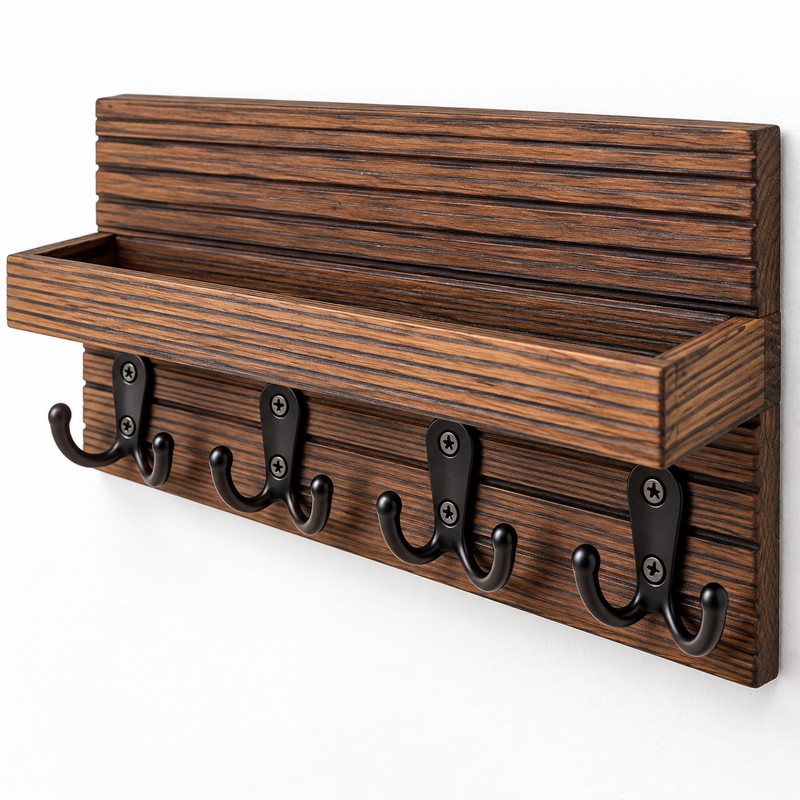 Wall Mounted Wooden Key Holder for Entryway Organization – Rustic