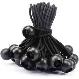 50 Pcs 6 Inches Ball Bungee Cords, Black Heavy Duty Tarp Bungee Cord with Ball, 4mm Thickness Weather Resistant Tie Down Strap, Use for Camping, Tents, Holding Wire and Hoses