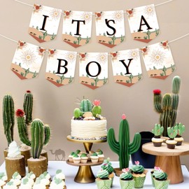 Desert Baby Shower Banner It's A Boy Baby Shower Banner Cactus Desert Decorations Banner Garland Rustic Boho Theme Baby Shower Decorations for Boy Western Cowboy Little boy Theme Decor Party Supplies