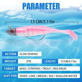 HOTUT Rubber Fish Set, 5 Pieces Fishing Lures with Jig Head, Rubber Bait for Trout, Zander Perch, Artificial Bait Fishing Equipment, Artificial Bait Pike Bait, Sweet & Saltwater, Men's Fishing Gifts