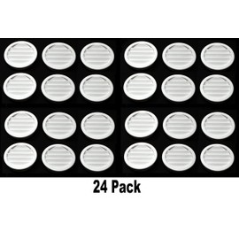 2" Round Plastic Louver Soffit Air Vent Reptile Screen Grille Cover Multiple Colors/Quantities (24, White)