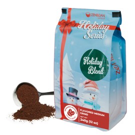 Zenbean Holiday Series Holiday Blend - Flavored Holiday Coffee, Medium Grind Infrared Roasted Arabica Coffee, Low Acid, with Rhodiola Rosea and L-Theanine, Makes 20 Servings, 12 Ounce Bag