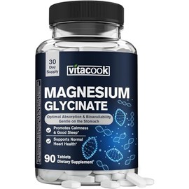 Vitacook Magnesium Glycinate 300 mg, Natural Calmness, Healthy Mood & Cardiovascular Support, High Potency and Ultra-Absorbable, Non Buffered, Non-GMO, 90 Tablets