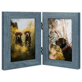 Frametory, 4x6 Double Picture Frame Hinged 2 Photos Frame Collage, Desk Picture Frame with Glass, Side by Side Frame Vertical (Blue, 1 Pack)