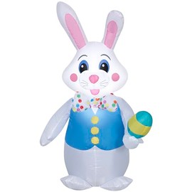 4' Gemmy Airblown Inflatable Easter Bunny in Vest and Bowtie w/Egg Yard Decoration 441027, White