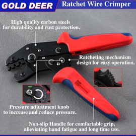 GOLD DEER Crimping Pliers, Ratcheting Type, For Open Barrel Terminals, Crimping Capacity AWG26-16, 0.5-1.5 mm², Core-wire and Coating, Crimping Tool, Precision Crimping Pliers, Terminal Crimping