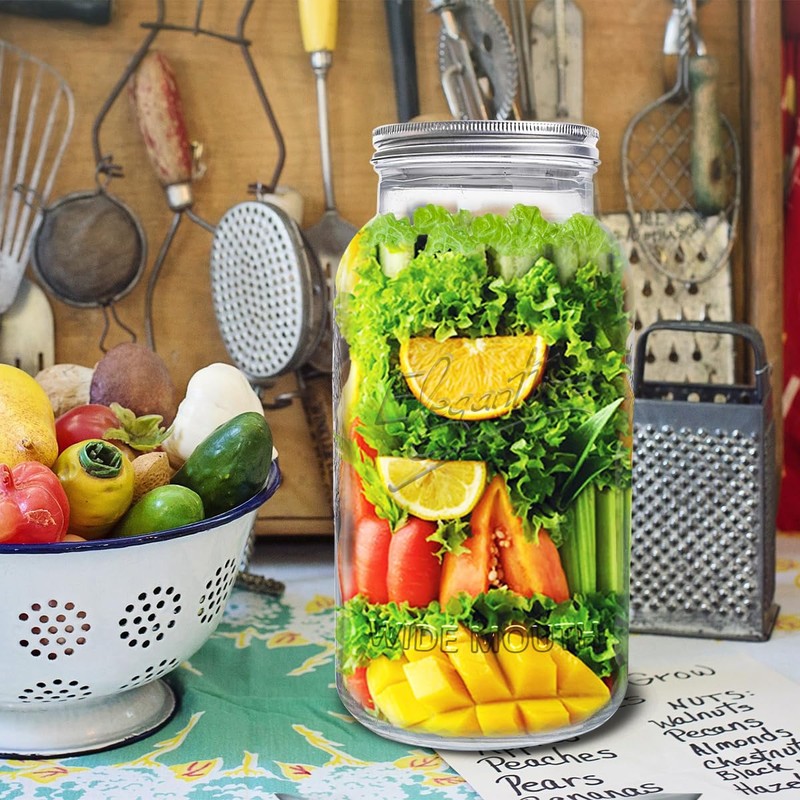 eleganttime 128 oz Mason Jars Extra Wide Mouth 2 Pack,