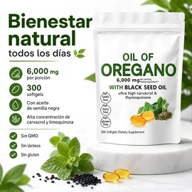 Aceite De Orégano Con Semilla Negra 300 Cápsulas 6000 Mg Max