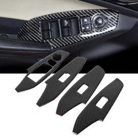 Akozon Marco de Moldura de Elevación de Ventana, 4 Piezas de Control de Botón de Elevación de Ventana de Coche Marco de Moldura de Cubierta de Panel de Fibra de Carbono para 3