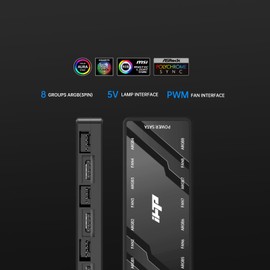 iHTP Fan Hub/Splitter Controller 12V 4Pin PWM & 5V 3Pin ARGB 2-in-1 Total 16 Ports, SATA Power, Hidden Magnetic Base(Black)