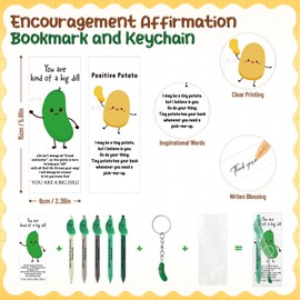 Sayglossy 20 Set Positive Gifts Bulk for Coworker Emotional Support Potato Pickle Ballpoint Pen Resin Potato Cucumber Keychain Thank You Bookmarks End of Year Gifts for Teacher Student Employee
