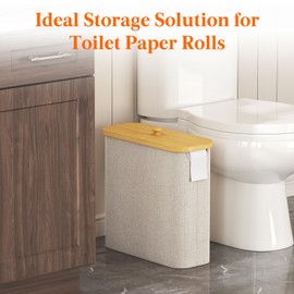 Lifewit Toilet Paper Storage, Bamboo Toilet Paper Basket with Lid and Handle, Free Standing Toilet Paper Holder Stand, Bathroom Organizer Cabinet Container Accessories, Beige