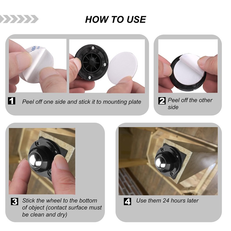 PlusRoc 4 Pack 1 Inch Self Adhesive Paste Caster Wheels