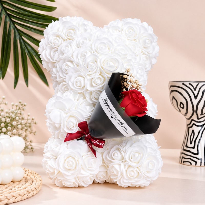 Rose Teddy Bear for Romantic Gifts – Artificial Rose Bouquet
