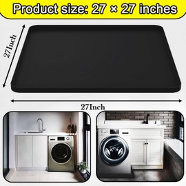 27×27inch Washer Drain Pan Silicone Mat, With Raised Edge Washing Machine Silicone Mat, Multi-function Non Slip, Soft Foldable Portable Waterproof Pad（black）