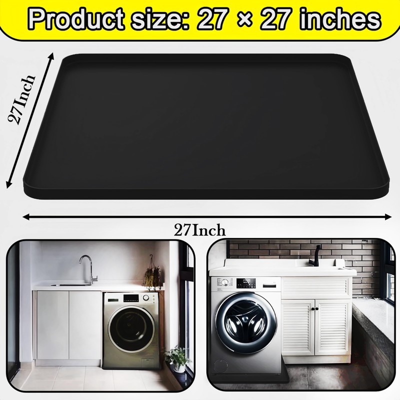 27×27inch Washer Drain Pan Silicone Mat, With Raised Edge Washing