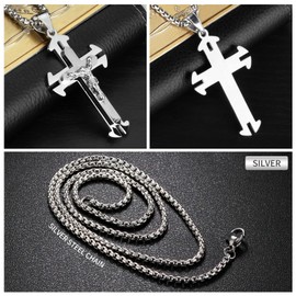 LeapoFaith Lord's Prayer Cross Pendant for Car Rearview Mirror Cross Necklace Men Hanging Accessories Ornament Religious Christian Jesus Charm Decor (Silver)