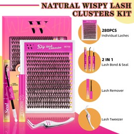 Lash Extension Kit 280PCS Eyelash Clusters 40D DIY Eyelash Extension Individual Lashes Natural Lash Clusters Kit with Lash Bond and Seal, Remover and Tweezers(D-Mix9-16mm)