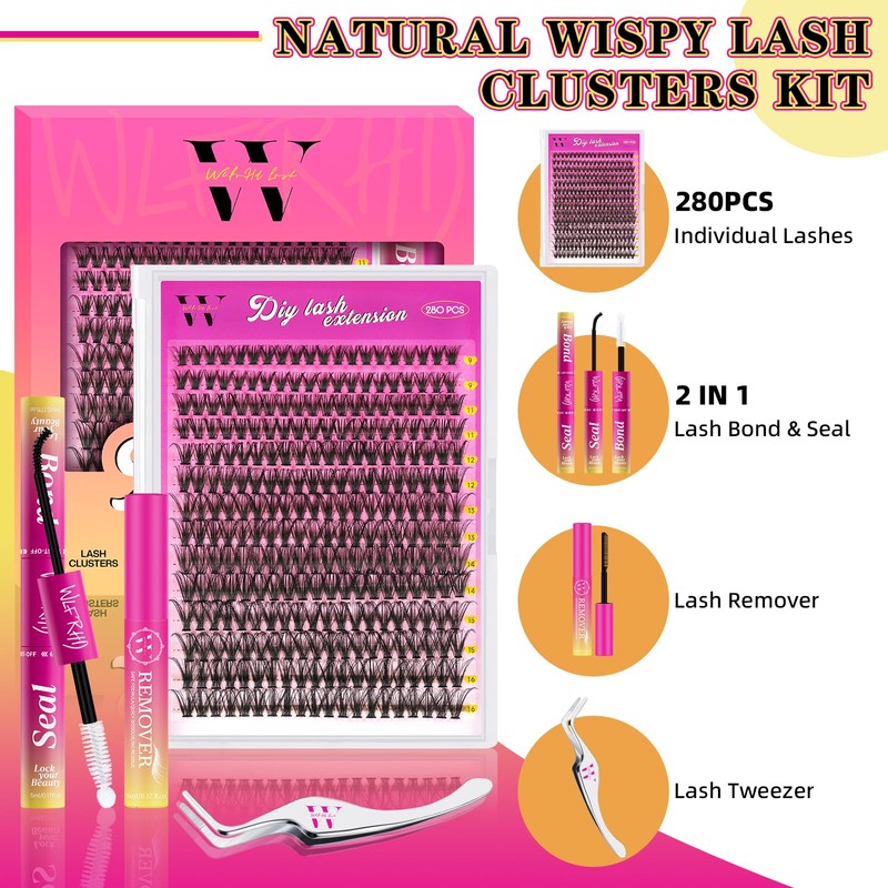 Lash Extension Kit 280PCS Eyelash Clusters 40D DIY Eyelash Extension