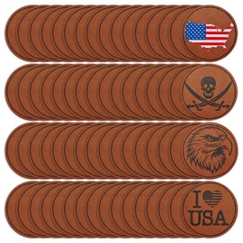 TACVEL 60Pcs Blank Leatherette Hat Patch with Adhesive, Iron-on Heat Press Faux Leather Patches for Hats Custom Fabric Repair Sew Laser Supplies (C Khaki)