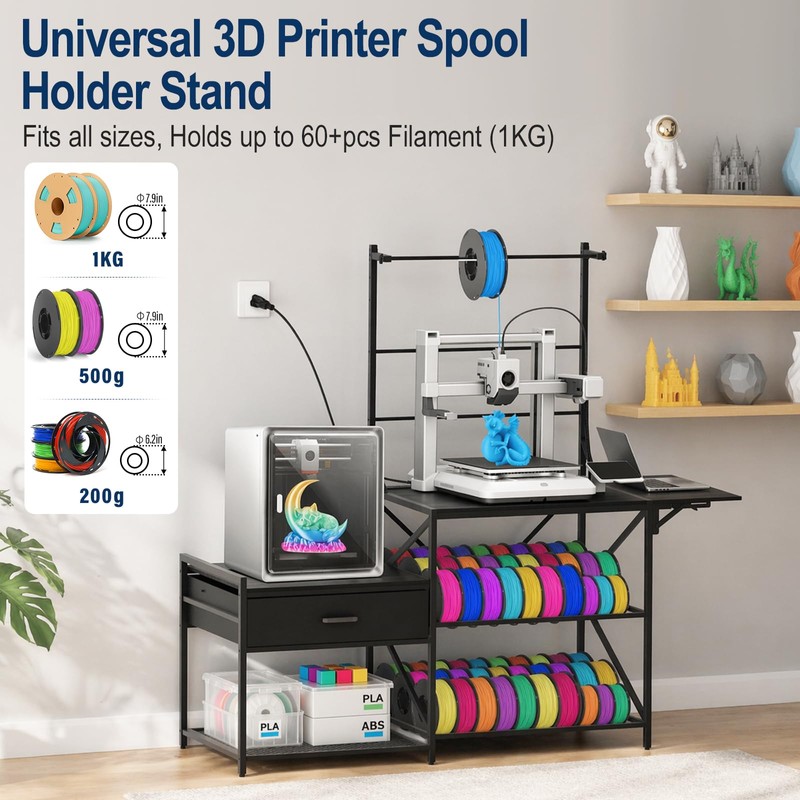 3D Printer Stand with Filament Storage Rack, Integrated Heavy Duty