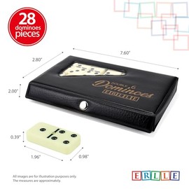 ERLLE - Juego de Dominó Doble 6 con 28 Fichas, Dominó Clásico con Remache Metálico y Caja de Vinilo, Juego de Mesa Portátil para Adultos y Niños, 2 a 4 Jugadores.