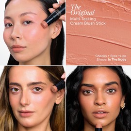 Nudestix Nudies Blush Stick – 3-in-1 Cream Blush for Cheeks, Eyes & Lips with Built-In Brush Soft Matte Finish for a Natural Flush In The Nude